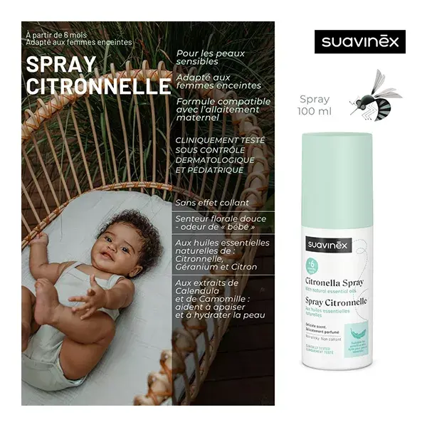 Spray Repelente de Mosquitos Suavinex Citronela para Bebês a partir de 6 Meses 100 mL