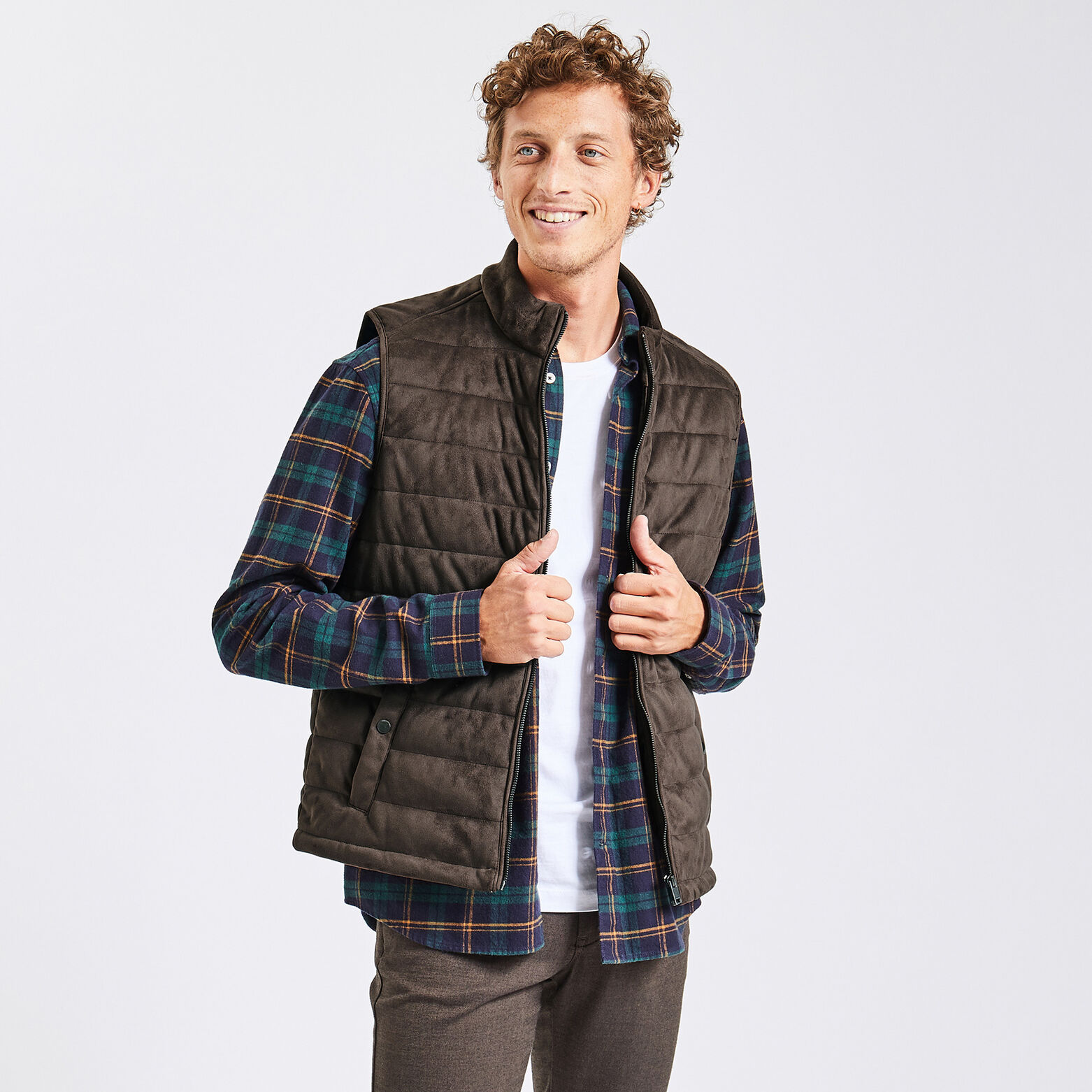Doudoune sans manche aspect velours Camel