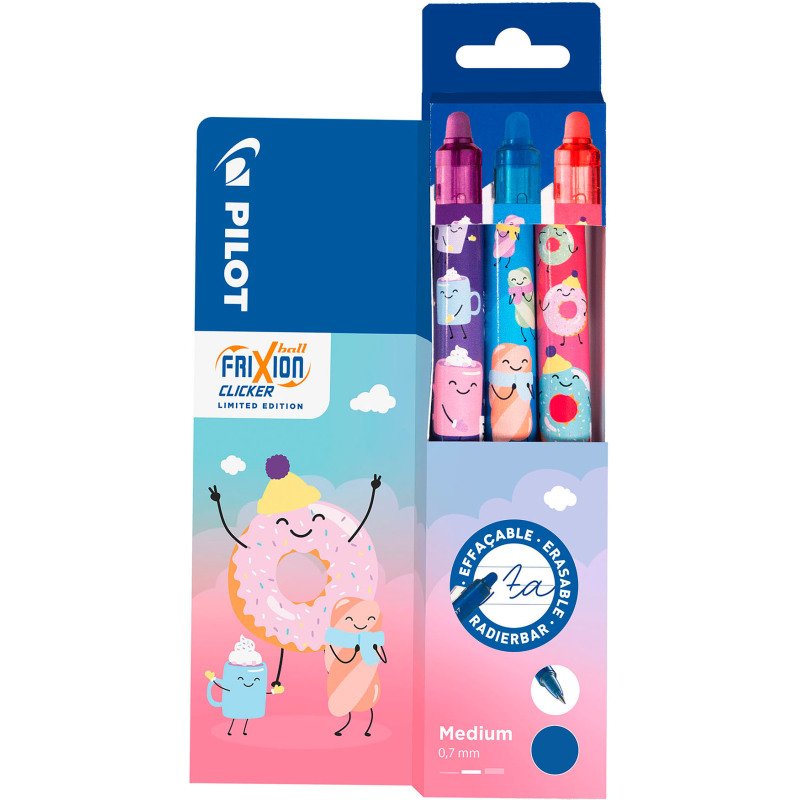 Stylo roller Pilot FriXion Clicker Sweet Paradise - Pochette de 3