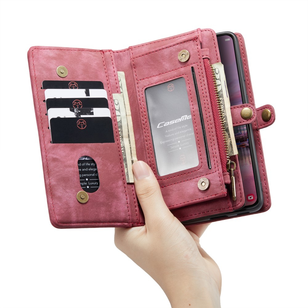 Samsung Galaxy S22 5G 2in1 Leder Tasche   Magnet Hardcase Karten Etui - Dunkelrot