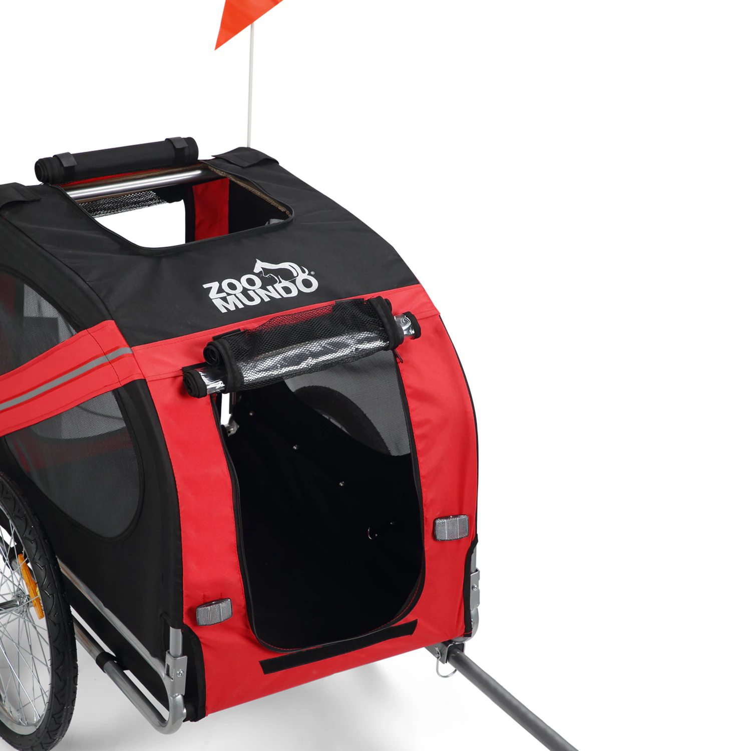 zoomundo Hundeanhänger Fahrradanhänger für Hunde - in Rot/Schwarz - Silver Frame