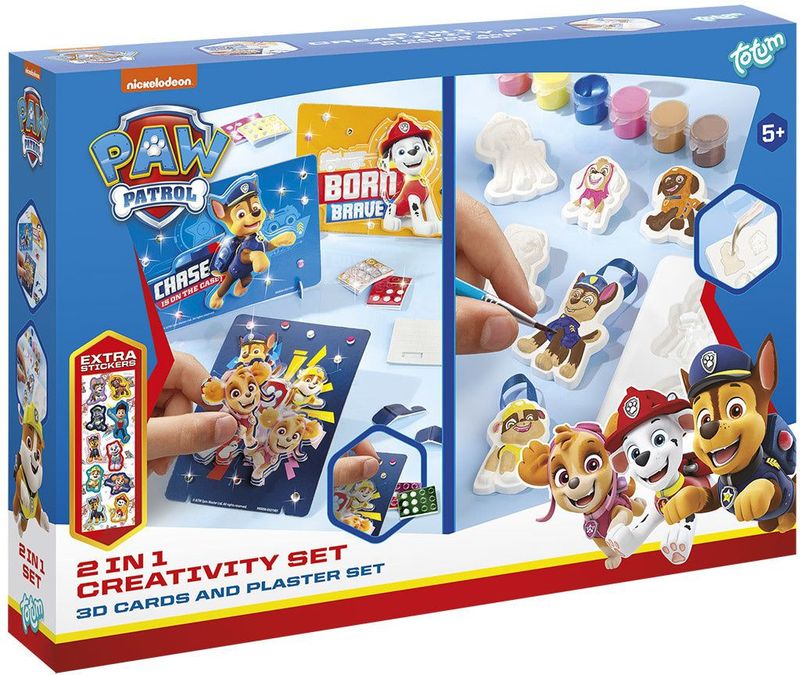 PAW Patrol - Totum Knutselset - 2-in-1 - Gips Gieten en Mozaïekstickers - Inclusief Verf en Penseeltje