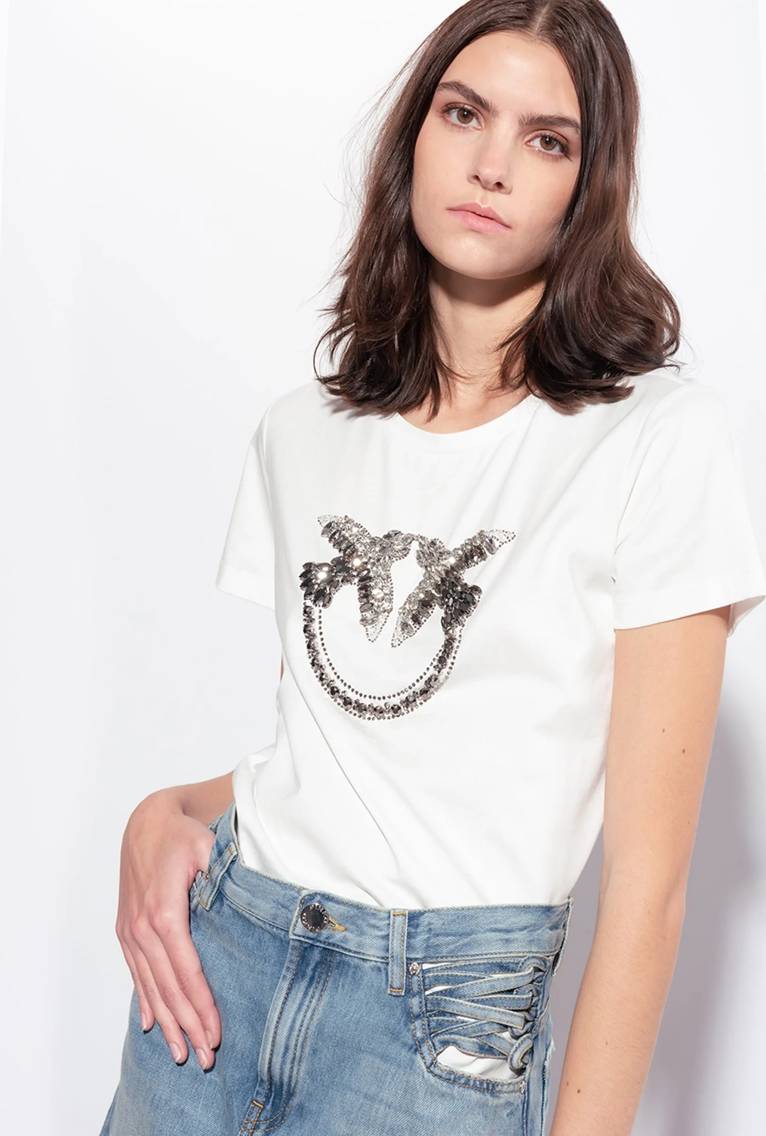 T-shirt à broderie love birds | Blanc