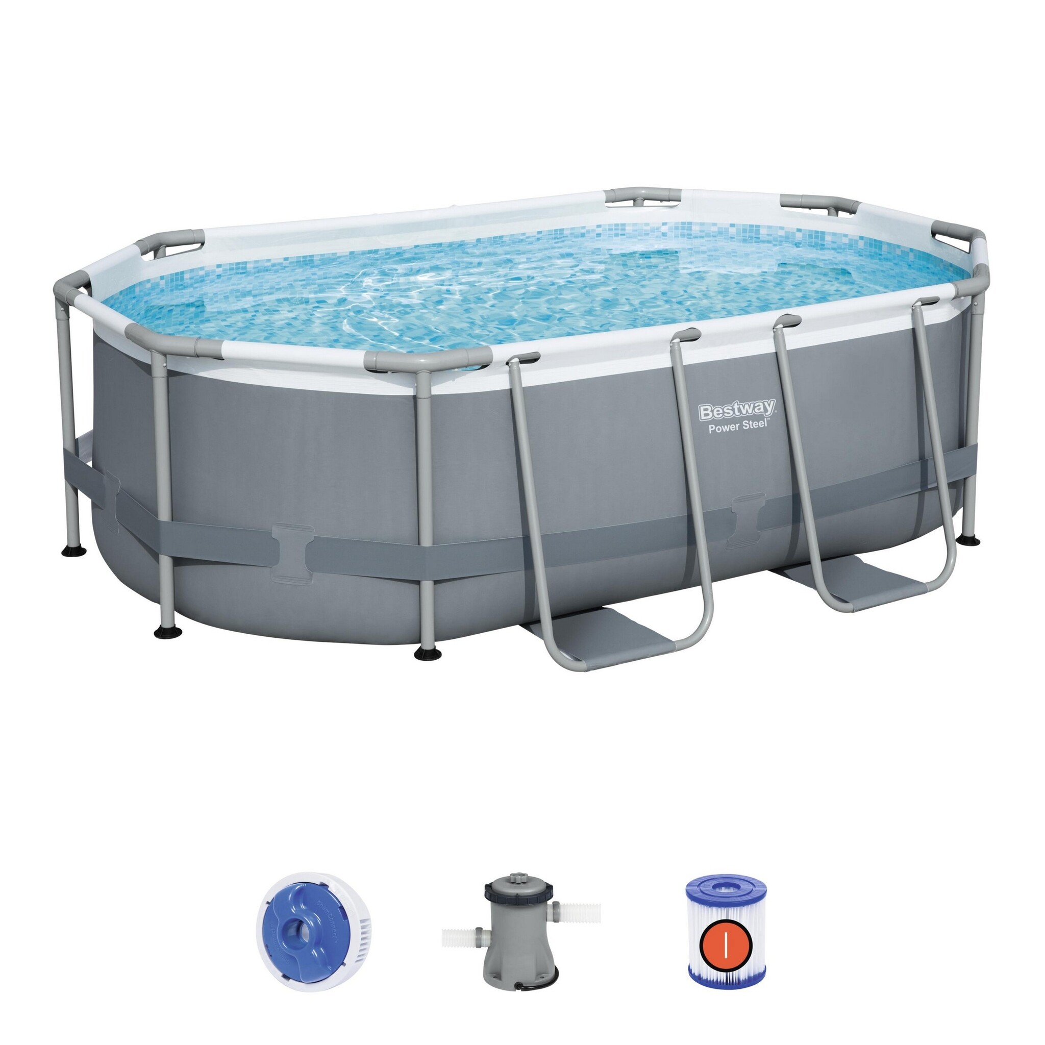Bestway Zwembad power steel set ovaal grijs 305
