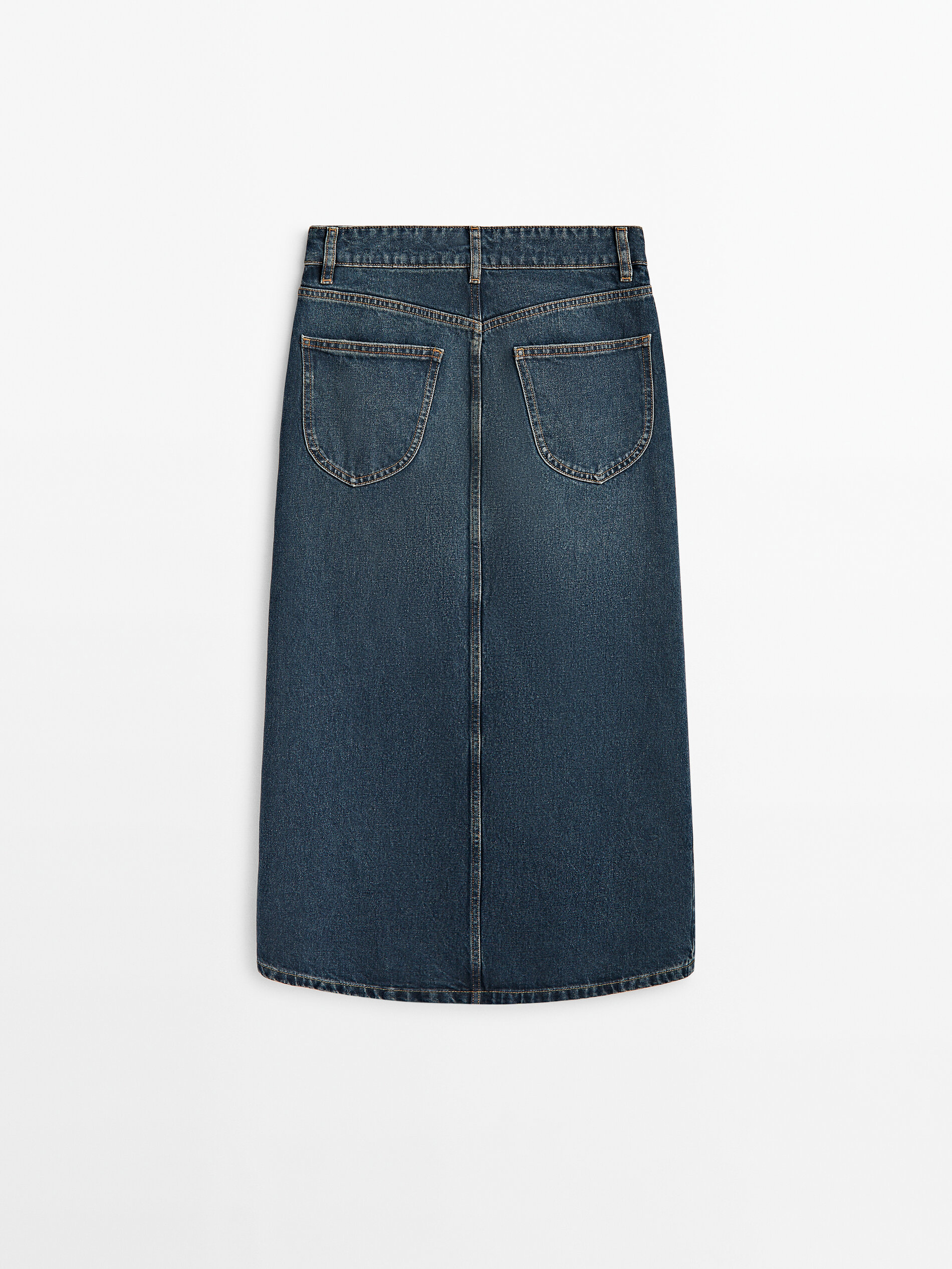 Saia jeans de cintura alta com efeito lavado - AZUL MÉDIO