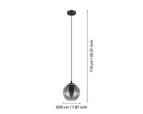 Hanglamp, 1-lichts, HxØ 110x20 cm, zwart/transparant