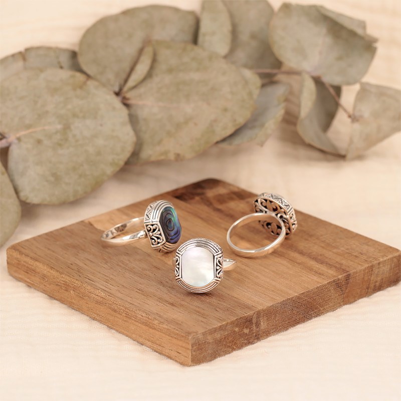 Bague Ethnique en Nacre Blanche et Argent 925 - Accessoire Bohème Chic pour Tous les Styles | Aden