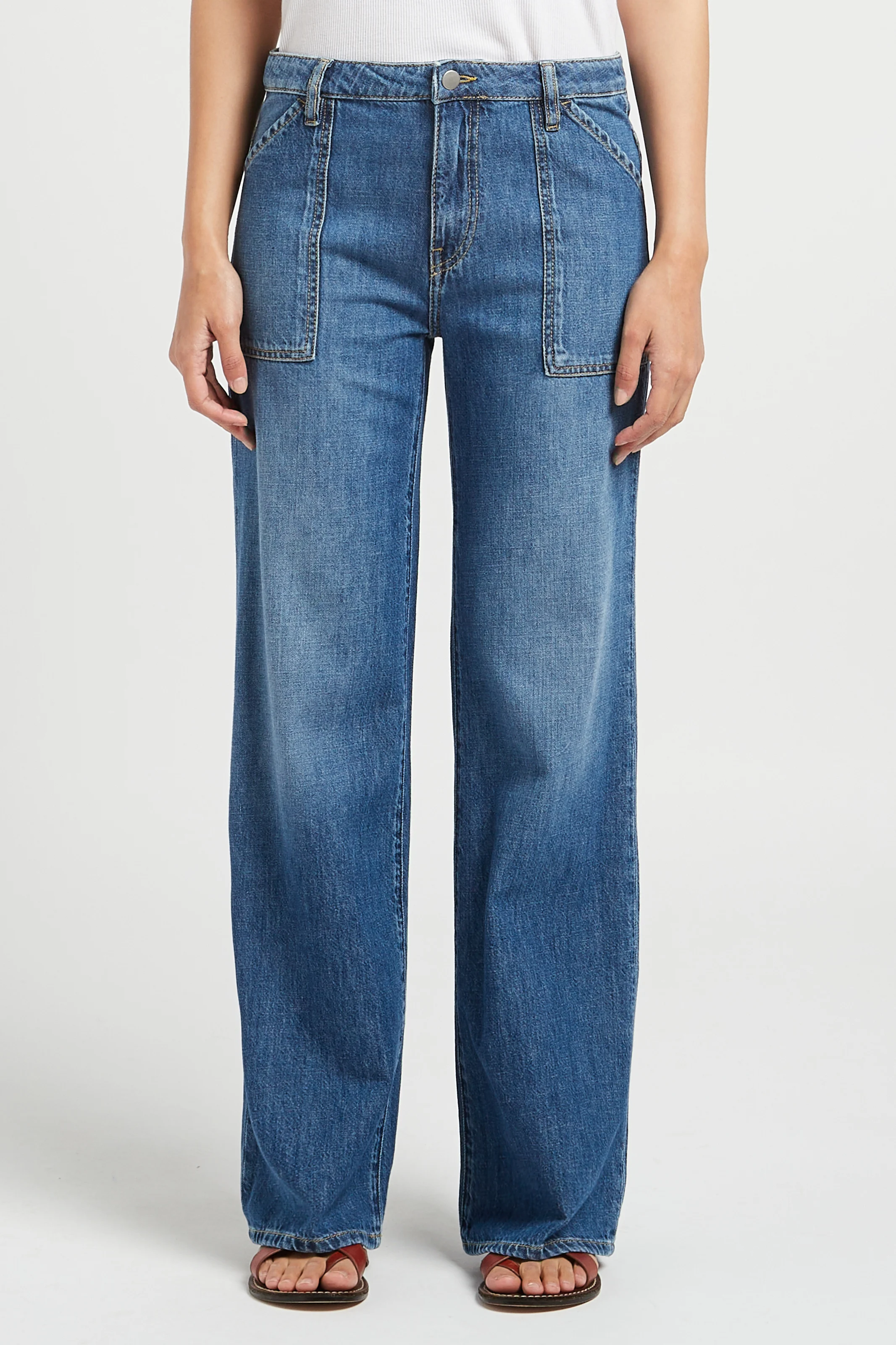 GATSBY - Jean droit en denim souple délavé| Bleu
