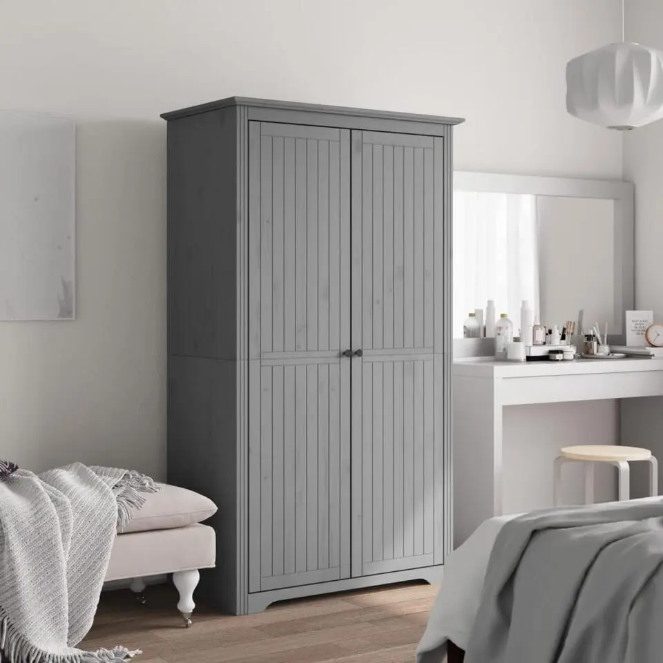 vidaXL - 2-deurs Kledingkast BODO - Massief grenenhout - Grijs - 99x53.5x173 cm