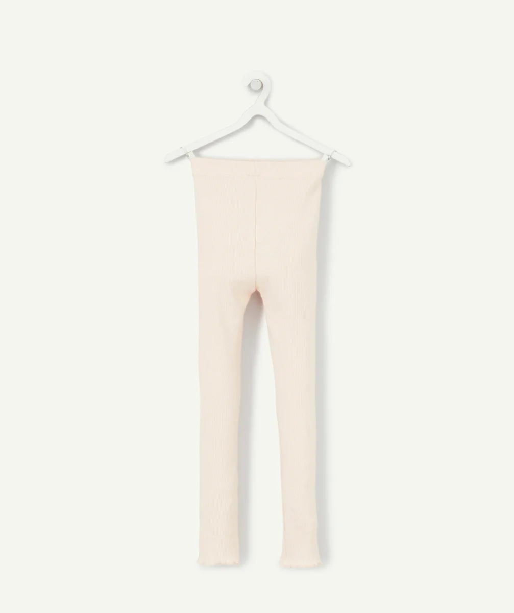 LEGGING CÔTELÉ FILLE EN COTON BIO ROSE PÂLE AVEC NOEUD COULEUR DORÉE