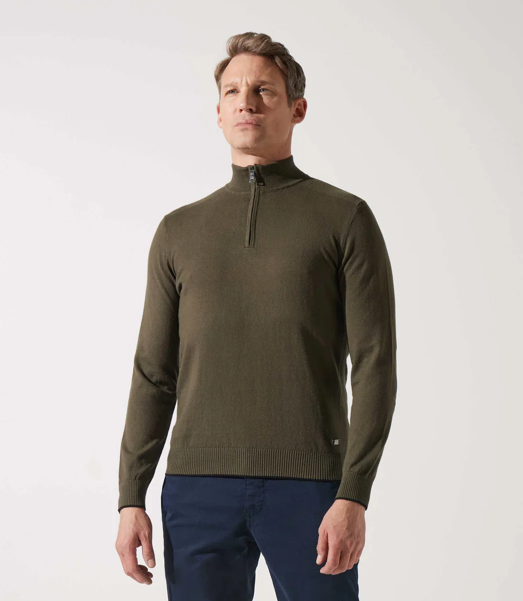 Pull col zippé camionneur kaki