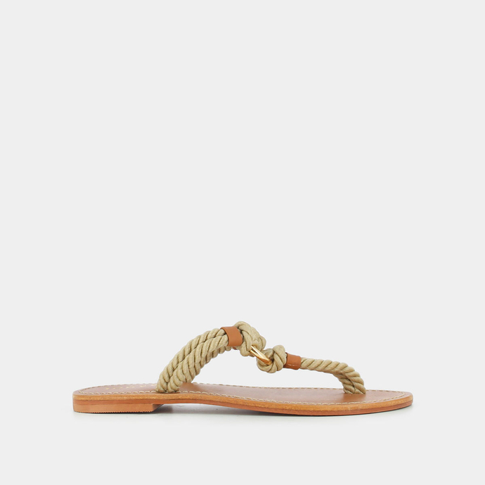 Sandales façon tongs et anneaux  en corde beige