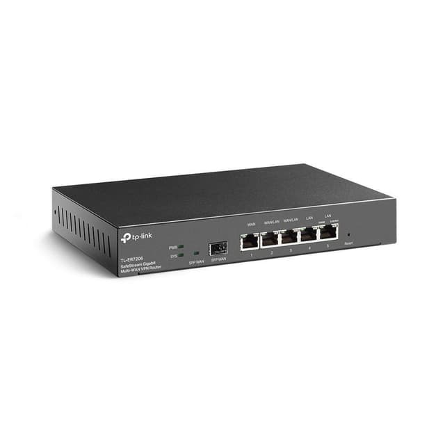 TP-LINK SafeStream Gigabit Multi-WAN VPN Router ER7206 10/100/1000 Mbit/s, Ethernet LAN (RJ-45)-porte 1× Gigabit SFP WAN-port, 1× Gigabit RJ45 WAN-port, 2x Gigabit RJ45 Gigabit-porte 2× WAN/L