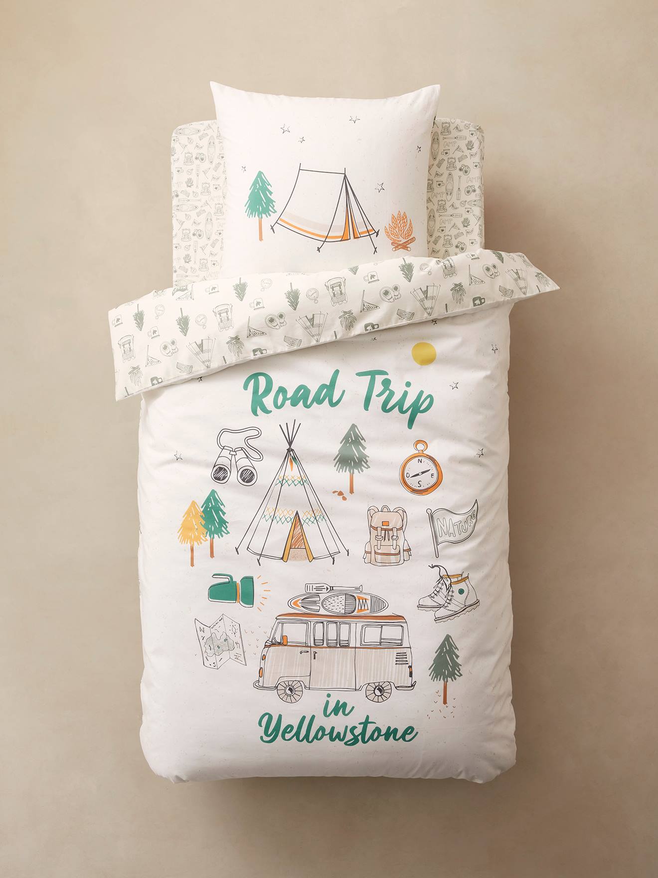 Conjunto infantil: capa de edredom + fronha YELLOWSTONE bege