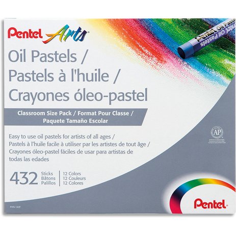 Pastel huile pentel corps rond enrobage papier non salissant diamètre 8mm boîte 432 unités