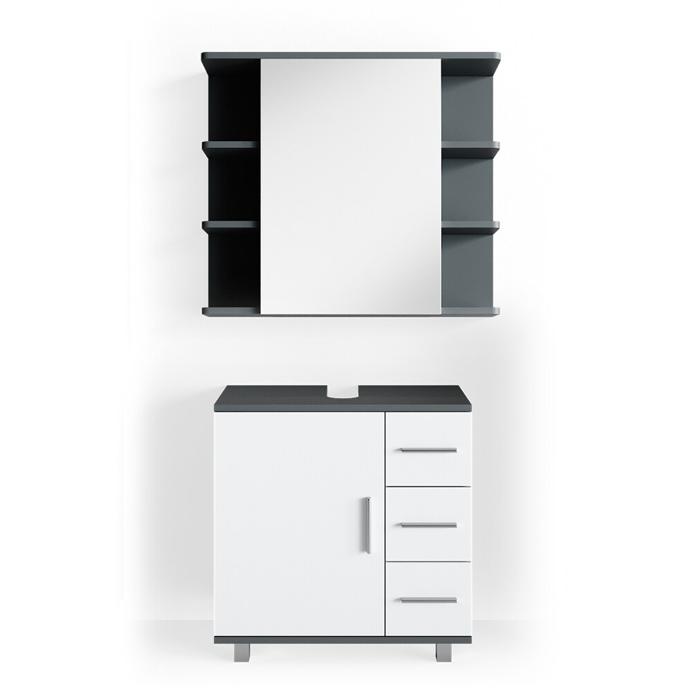 VICCO Badmöbel Set ILIAS Weiß Anthrazit Bad Spiegel Unterschrank Badschrank