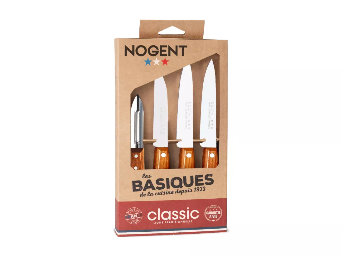 Nogent 3 Etoiles Coffret de 3 couteaux et un éplucheur cerisier des bois - 00096v