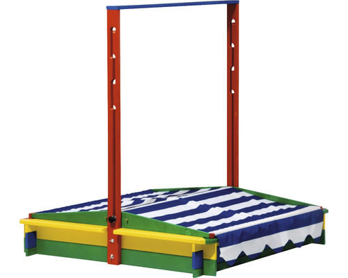 Zandbak met verstelbaar dak, dobar 120 x 120 x 120 cm, hout, veelkleurig, rechthoekig, randbescherming