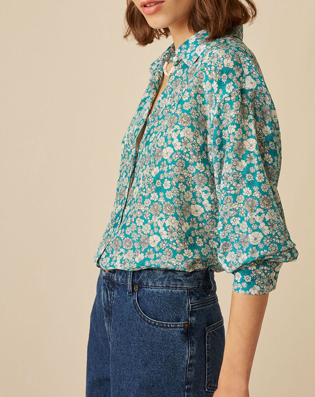 Harris Wilson Chemise en Soie mélangée Evilio imprimée marguerite turquoise