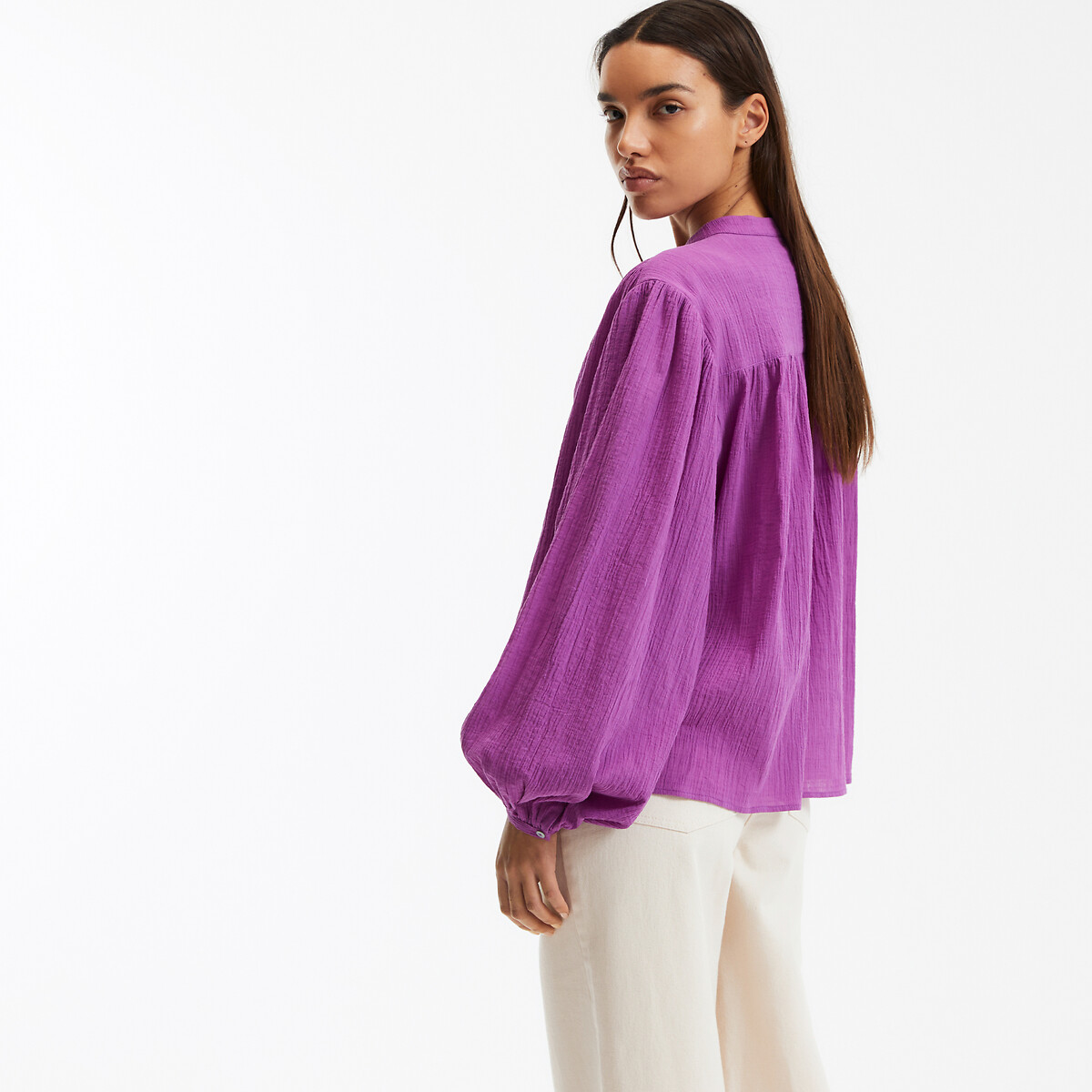 COLEÇÕES LA REDOUTE<br>Camisa oversized com gola mao, assinatura LISE