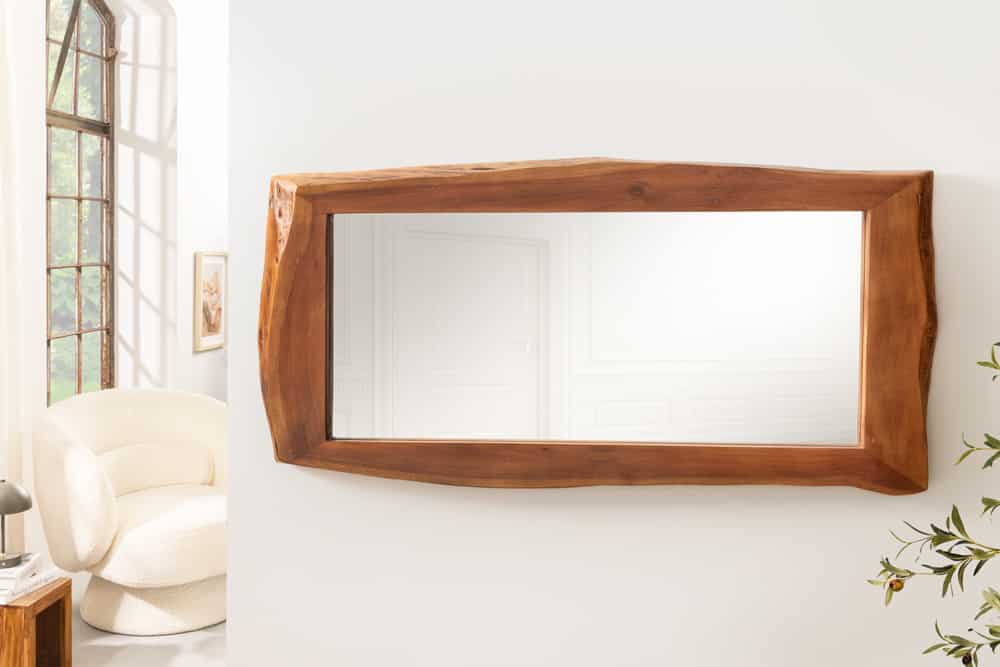 Massiver Spiegel MAMMUT 160cm braun Akazienholz Baumkante Wandspiegel