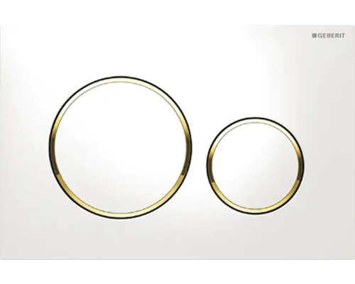 GEBERIT Sigma 20 bedieningsplaat, glanzend witte plaat / glanzend witte knop / gouden sierringen 115.882.KK.1
