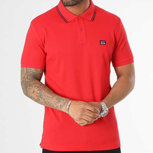 Polo Manches Courtes Contrast Collar Pique Rouge