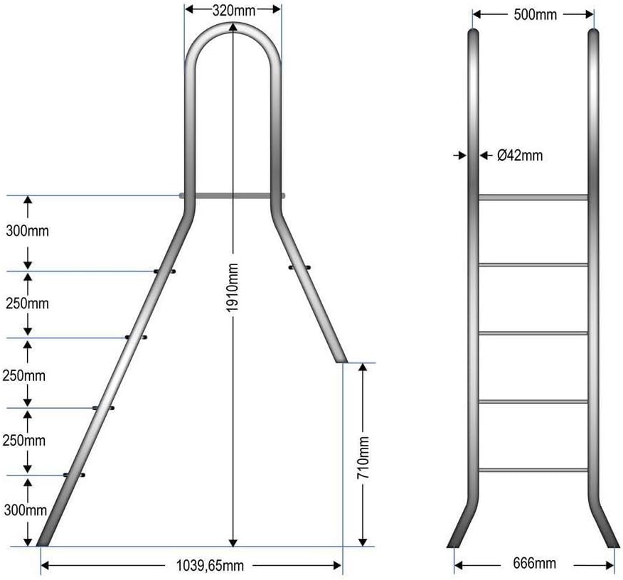 Poolleiter Classic 120/40 cm I 1x4 + 1x1-stufig I V2A Edelstahl Leiter Treppe