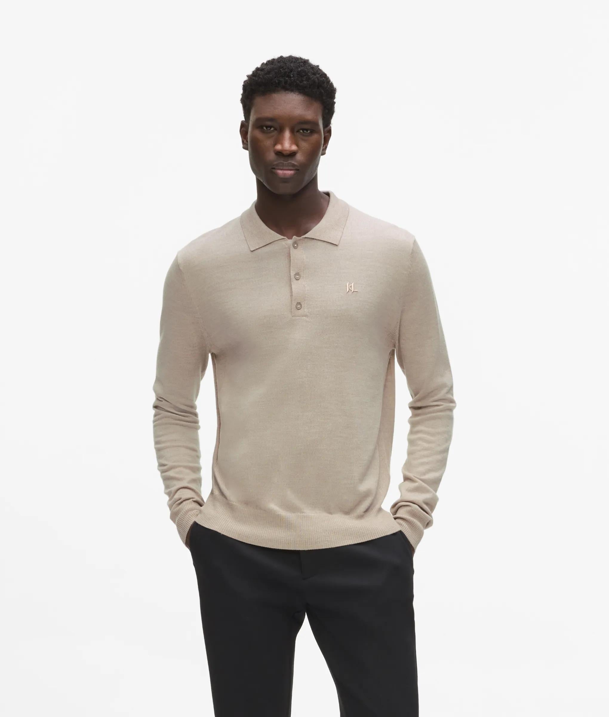 Merinoswol polo met lange mouwen