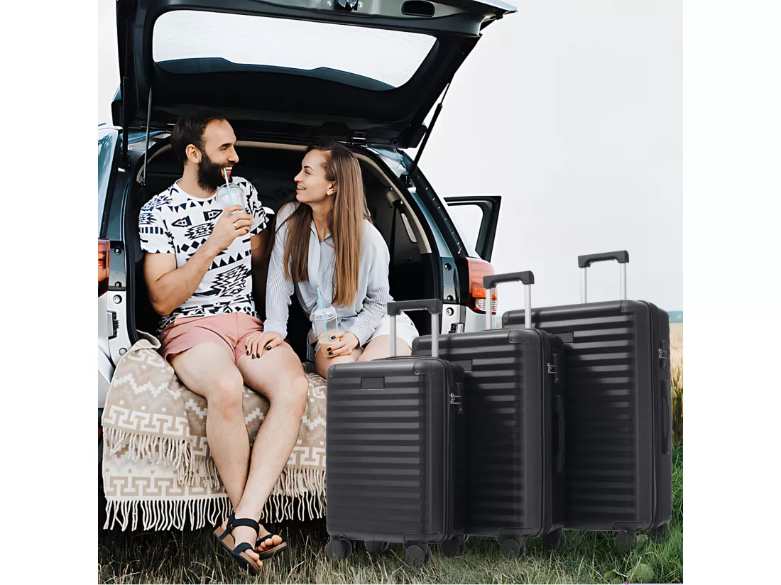 Ensemble de Bagage à main 3 pièces M&L&XL - en matériau ABS - valises à coque rigide - noir