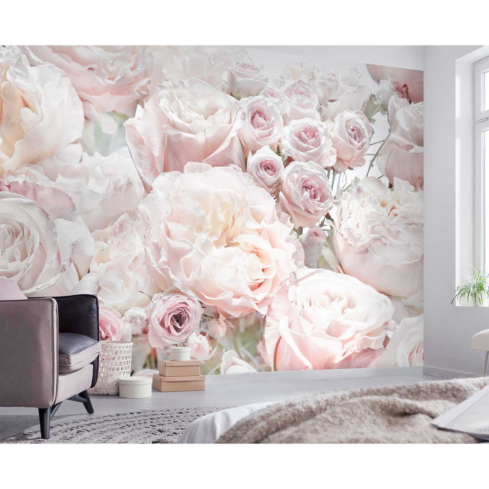 Papier-Fototapete SPRING ROSES - rosa-weiß - 3,68 Meter