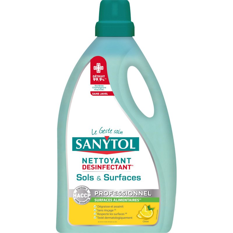 Nettoyant désinfectant sols et surfaces Sanytol Professionnel Citron - Bidon 5 L