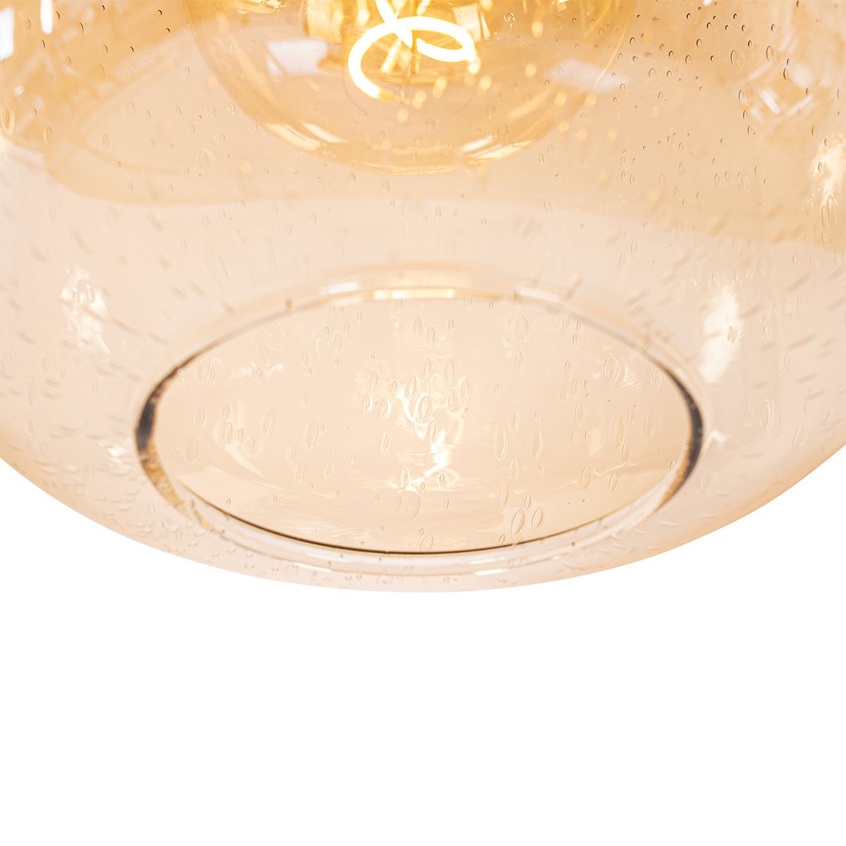 Design hanglamp zwart met messing en amber glas 4-lichts - Zuzanna