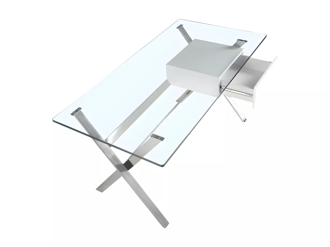Bureau en bois blanc et acier chromé avec plateau en verre trempé 3255 ANGEL CERDA