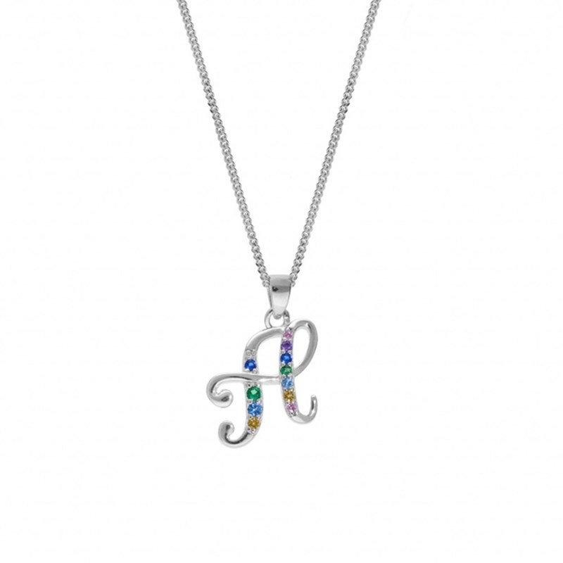 Collier femme Initiale lettre H - Argent et oxydes multicolores