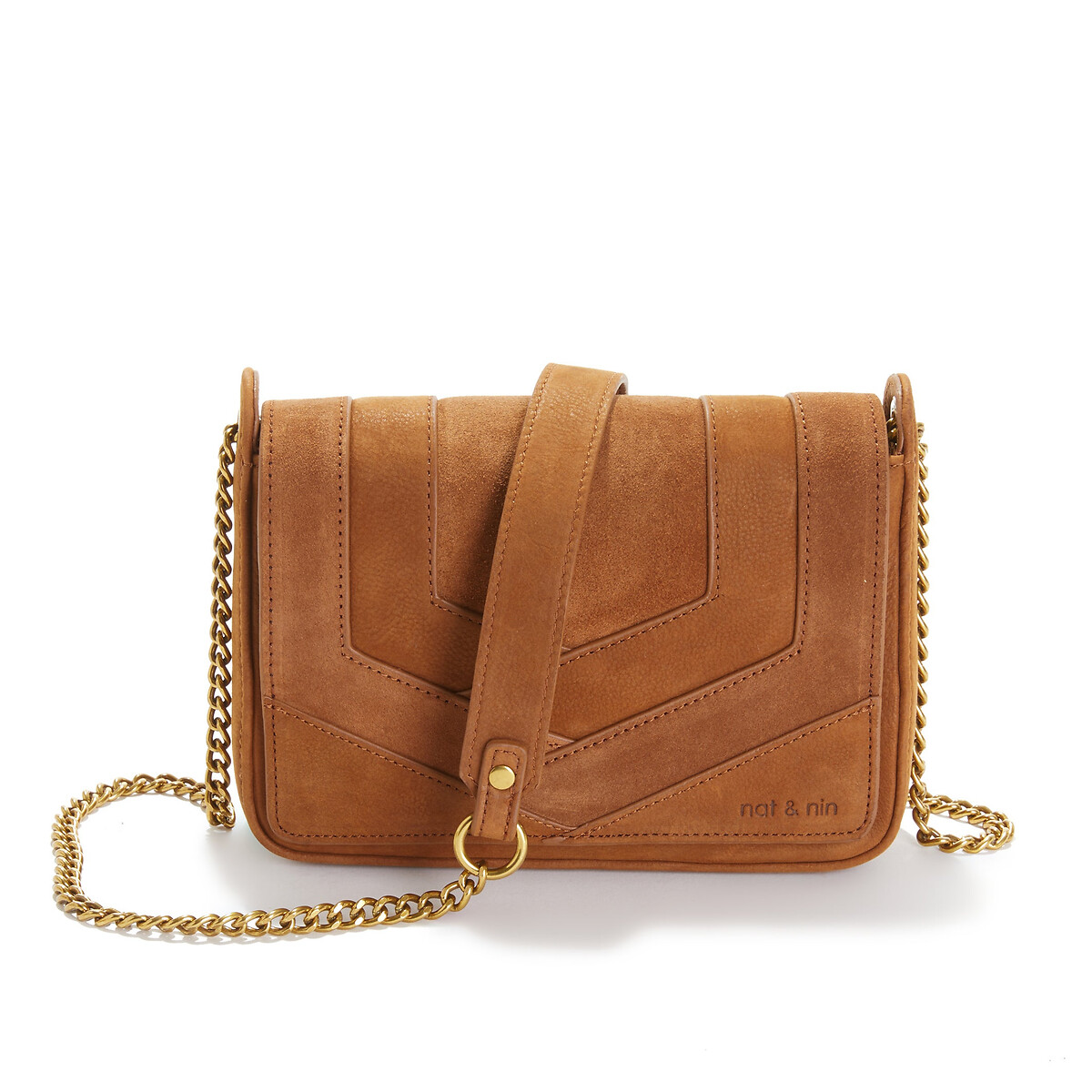 NAT & NIN<br>Bolsa de mão com aba em couro liso e camurça Capri