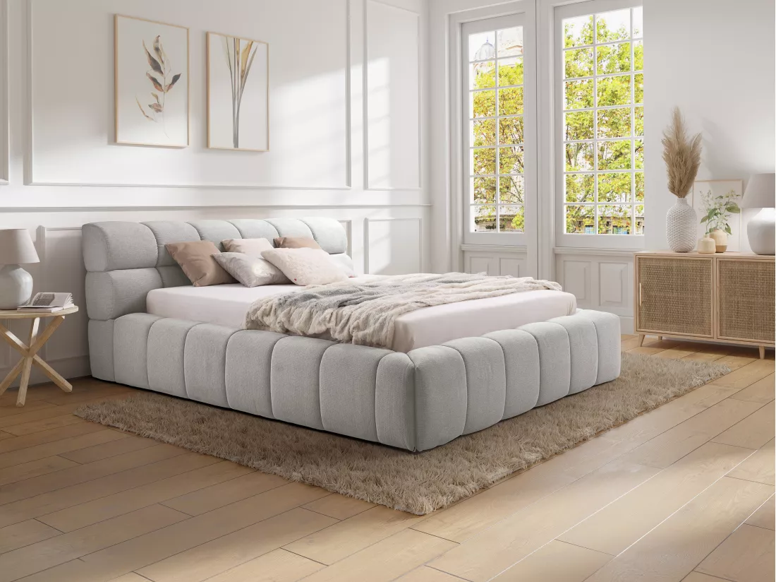 Lit coffre 160 x 200 cm - Tissu - Gris clair - FORVIK de Pascal Morabito