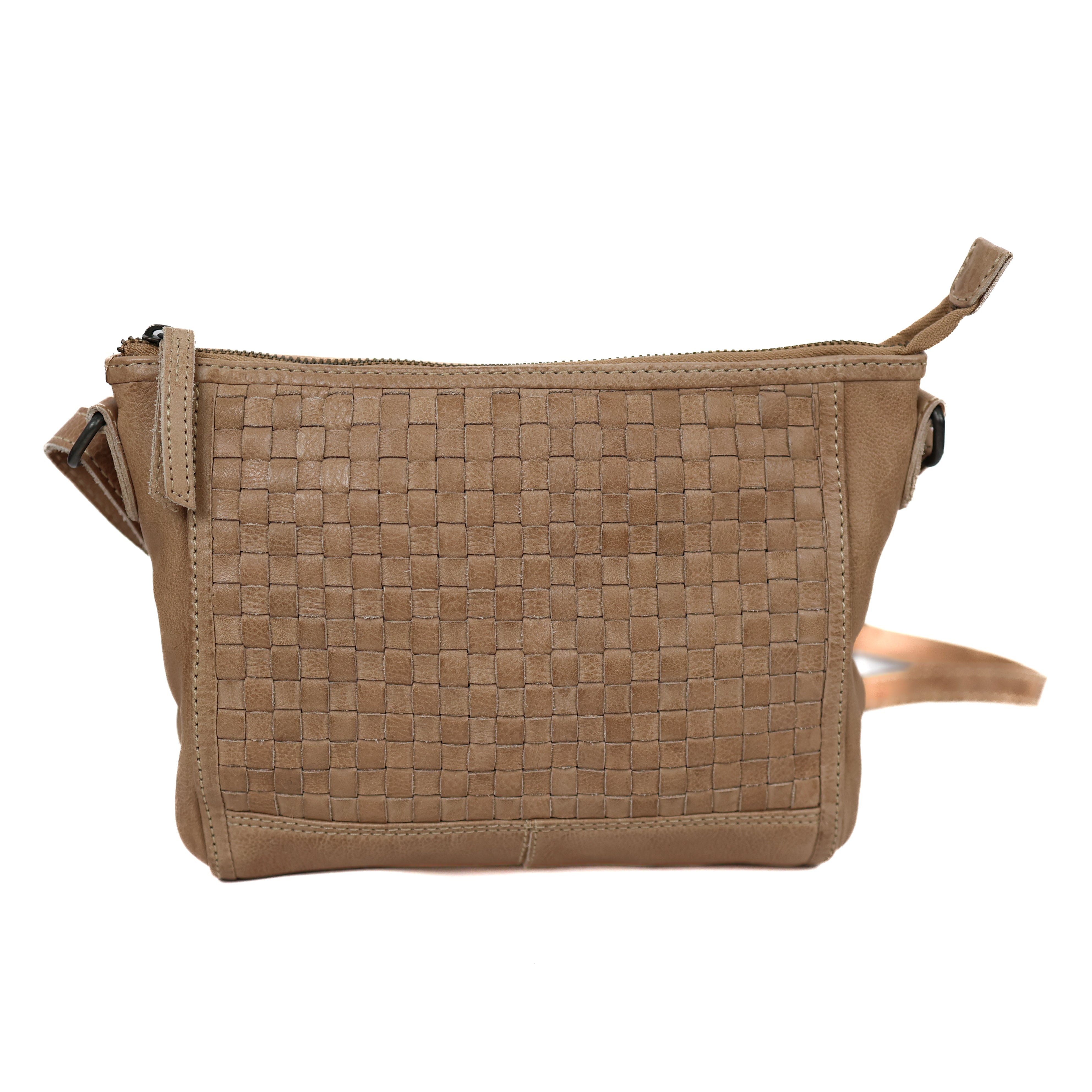 Klein schoudertasje 'Myrna' gevlochten beige BEIGE