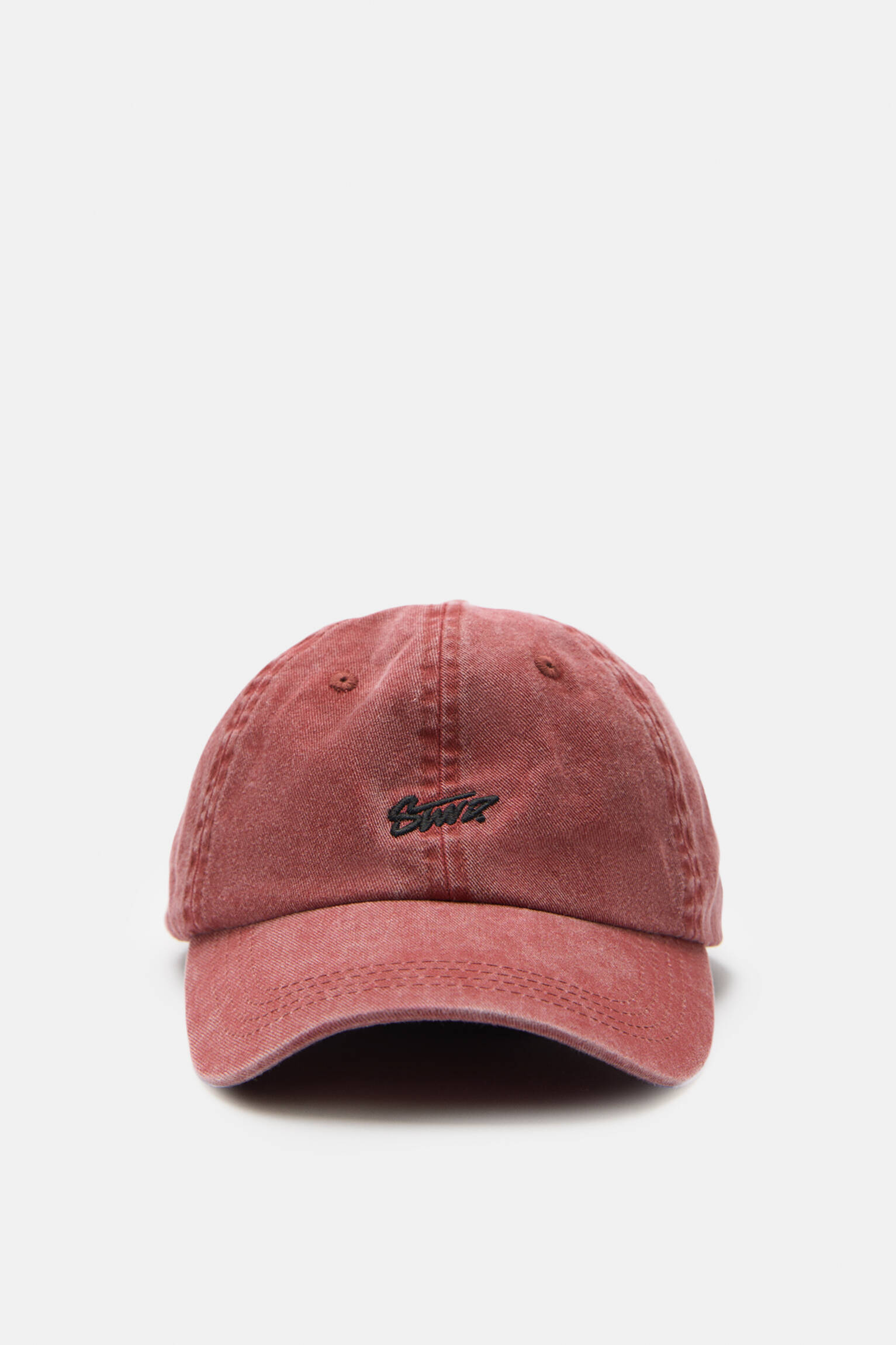 Boné vermelho lavado com bordado - vermelho