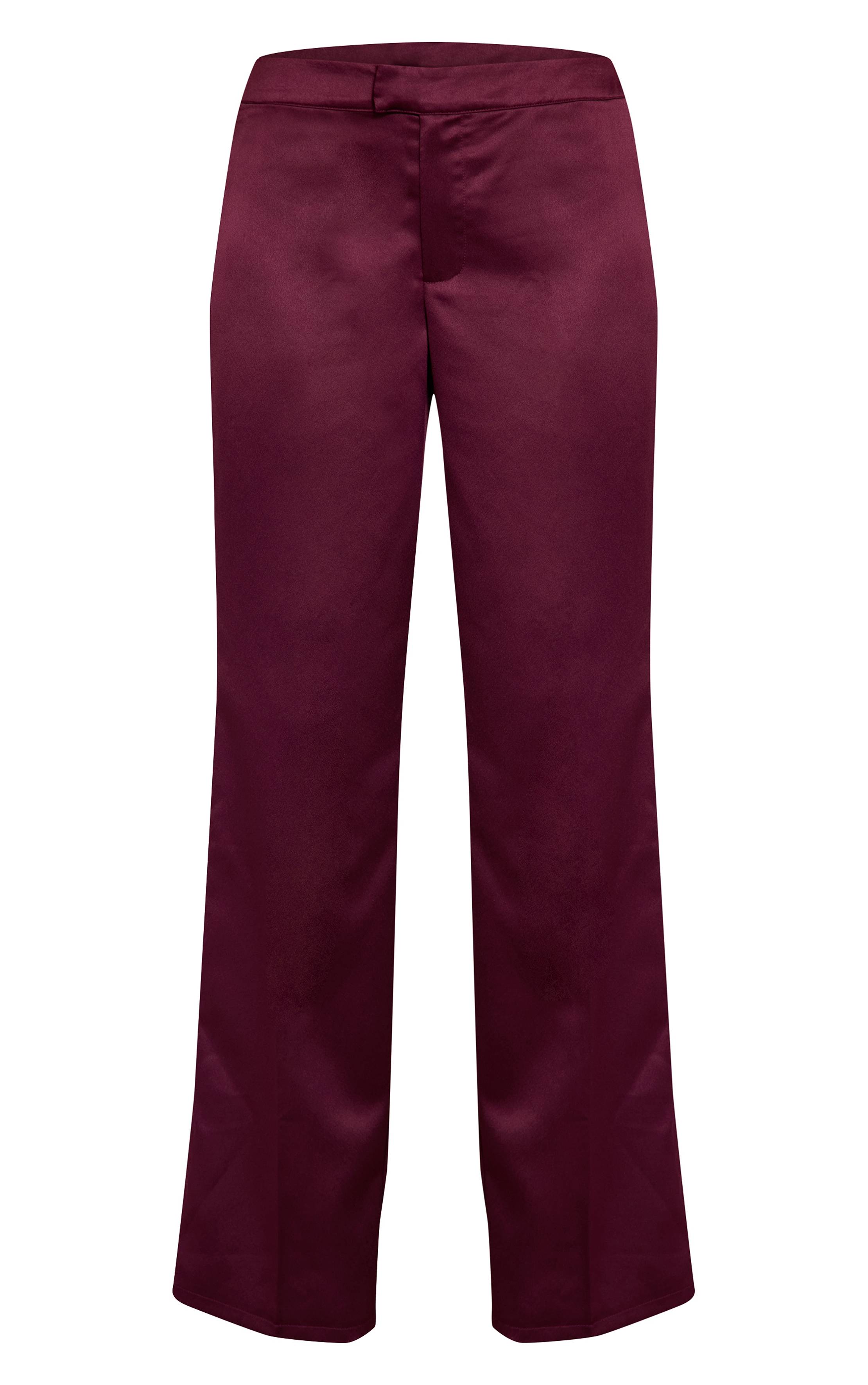 Dark Wine Pantalon Droit Taille Basse En Satin
