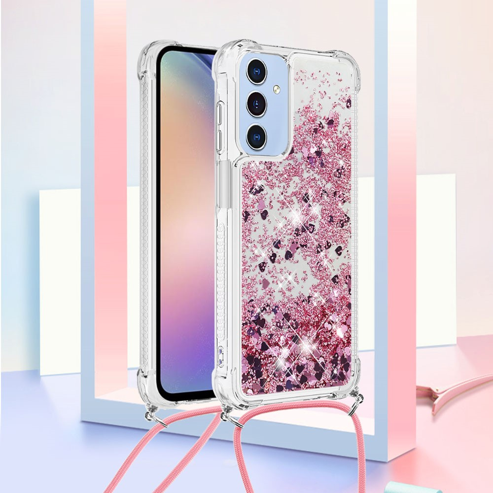 Samsung Galaxy A16 Necklace Gummi Hülle Liquid Glitzer   Handykette - Roségold
