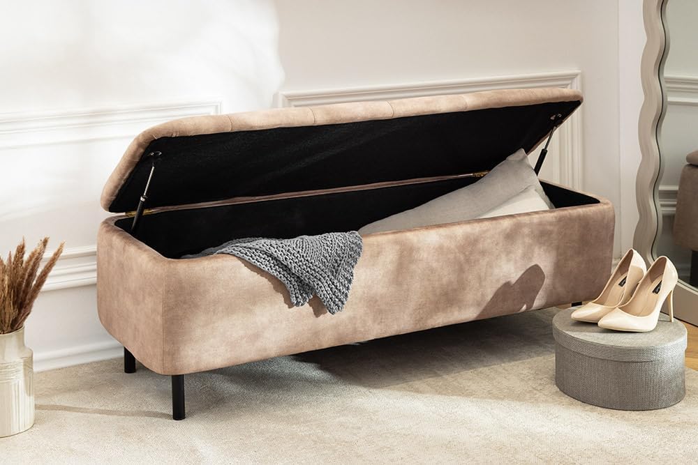 Riess Ambiente Extravagante Polsterbank EN Vogue - 120cm - beige - Samt mit Stauraum und schwarzen Metallbeinen
