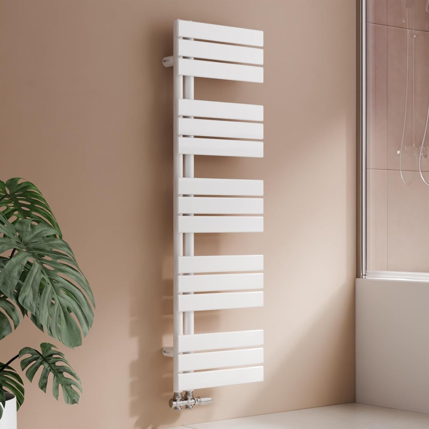 S'AFIELINA Design Badheizkörper Handtuchheizkörper Weiß Flach Paneel mit Mittelanschluss 1320x400mm Heizkörper für Bad Handtuchtrockner 570 Watt (Ohne Thermostatventil)