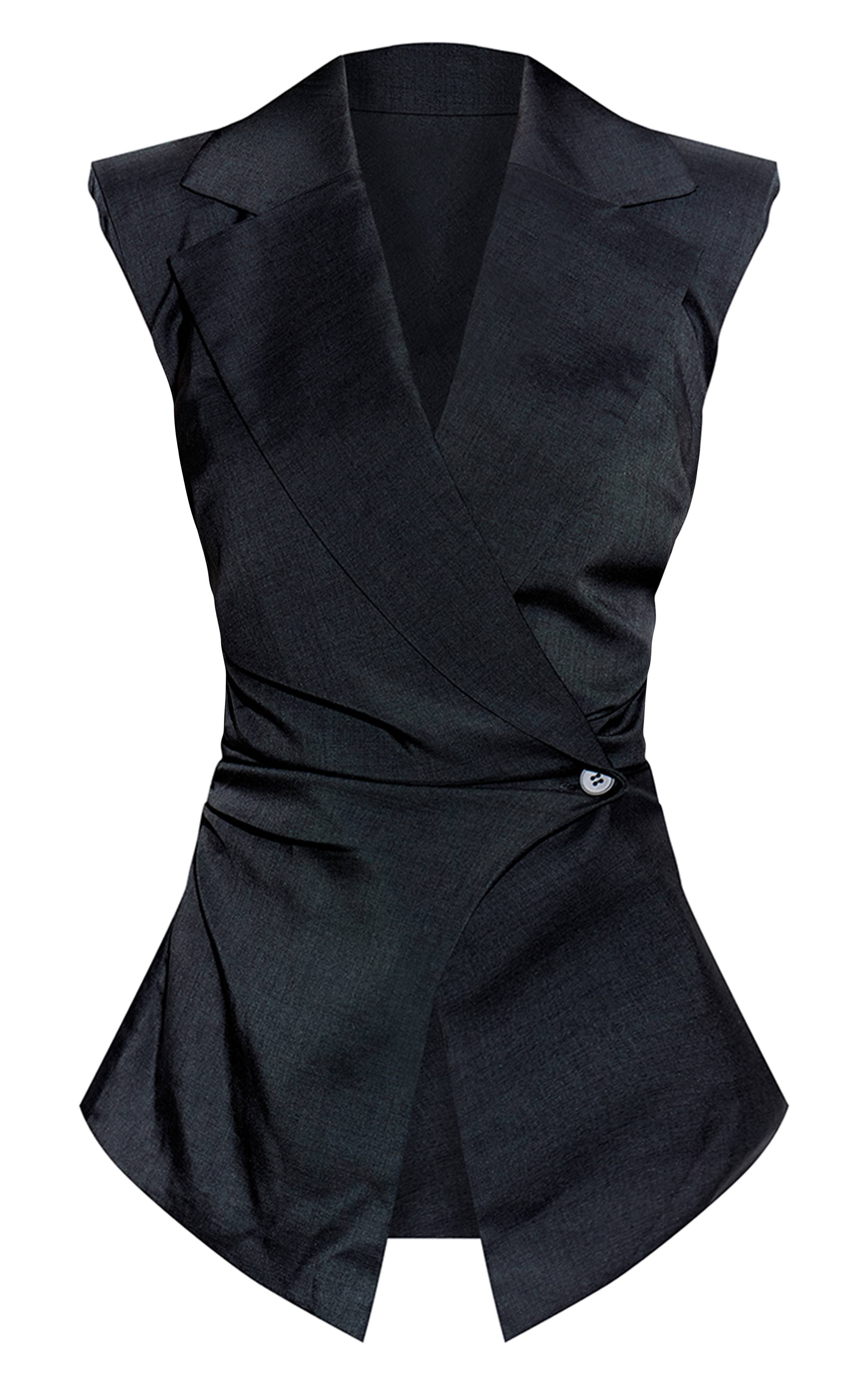 Bleu Marine Ensemble Coordonné Blazer Sans Manches Froncé