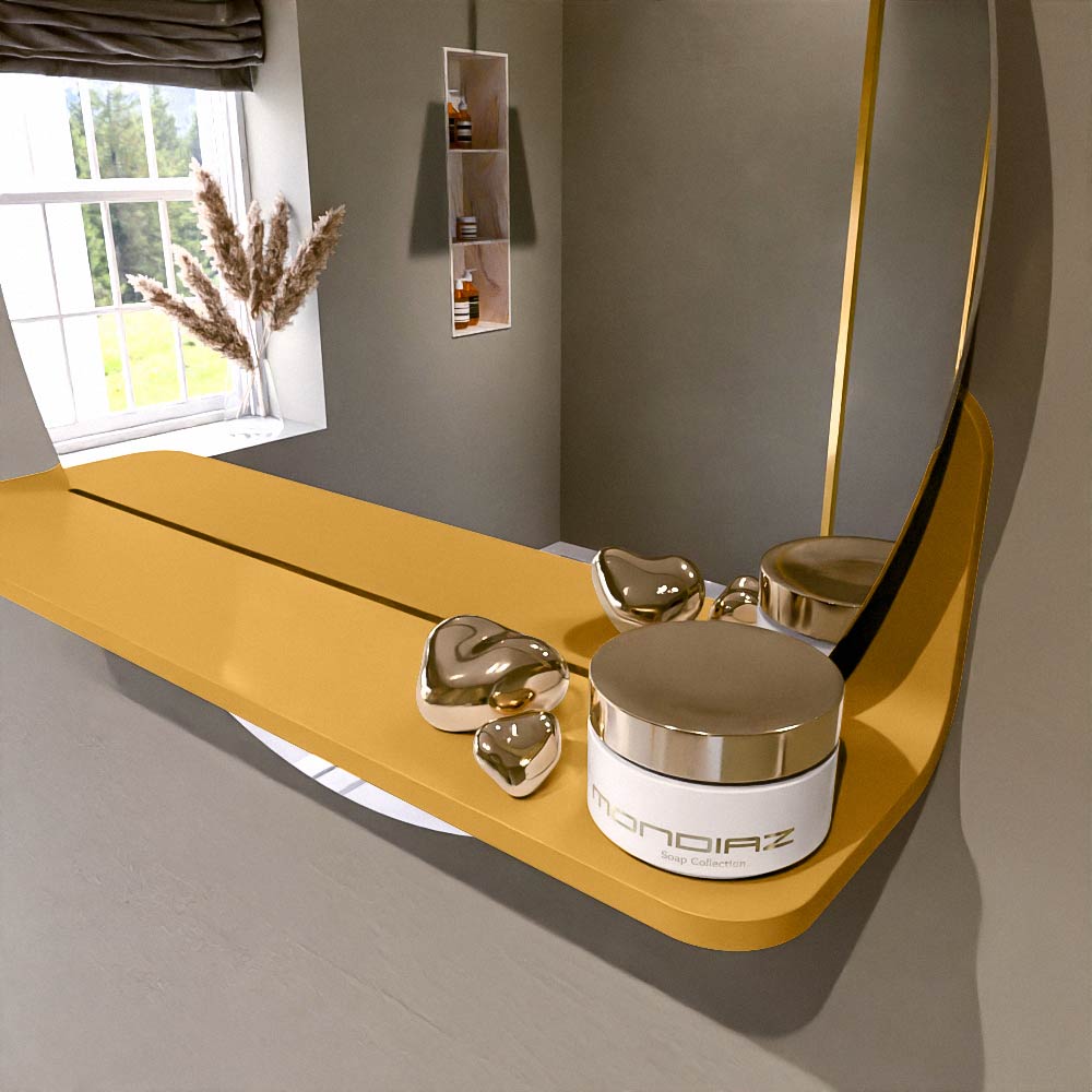 Mondiaz Spot spiegel rond Ø50cm met planchet ocher
