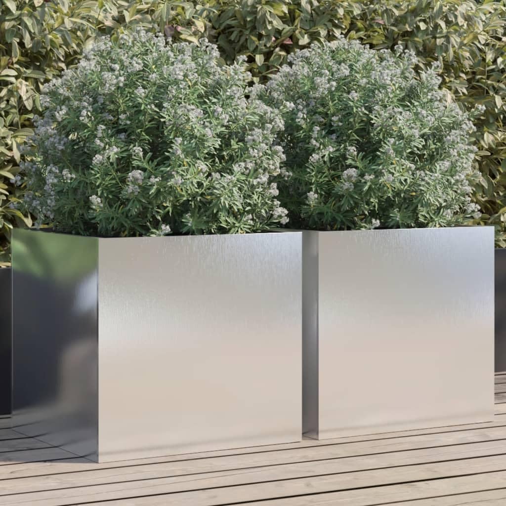 vidaXL Pflanzkübel 2 STK., Blumenkübel für Dekoration, Blumentopf für Terrasse Garten Balkon, Blumenkasten Hochbeet, Silbern Edelstahl