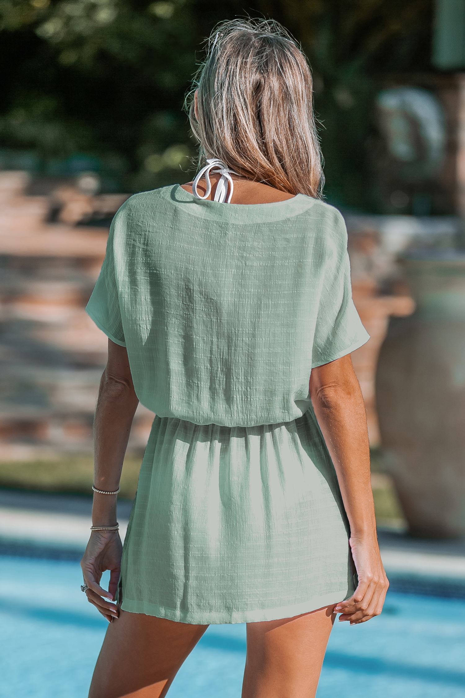 Robe cover up à blouson et taille à nouer verte