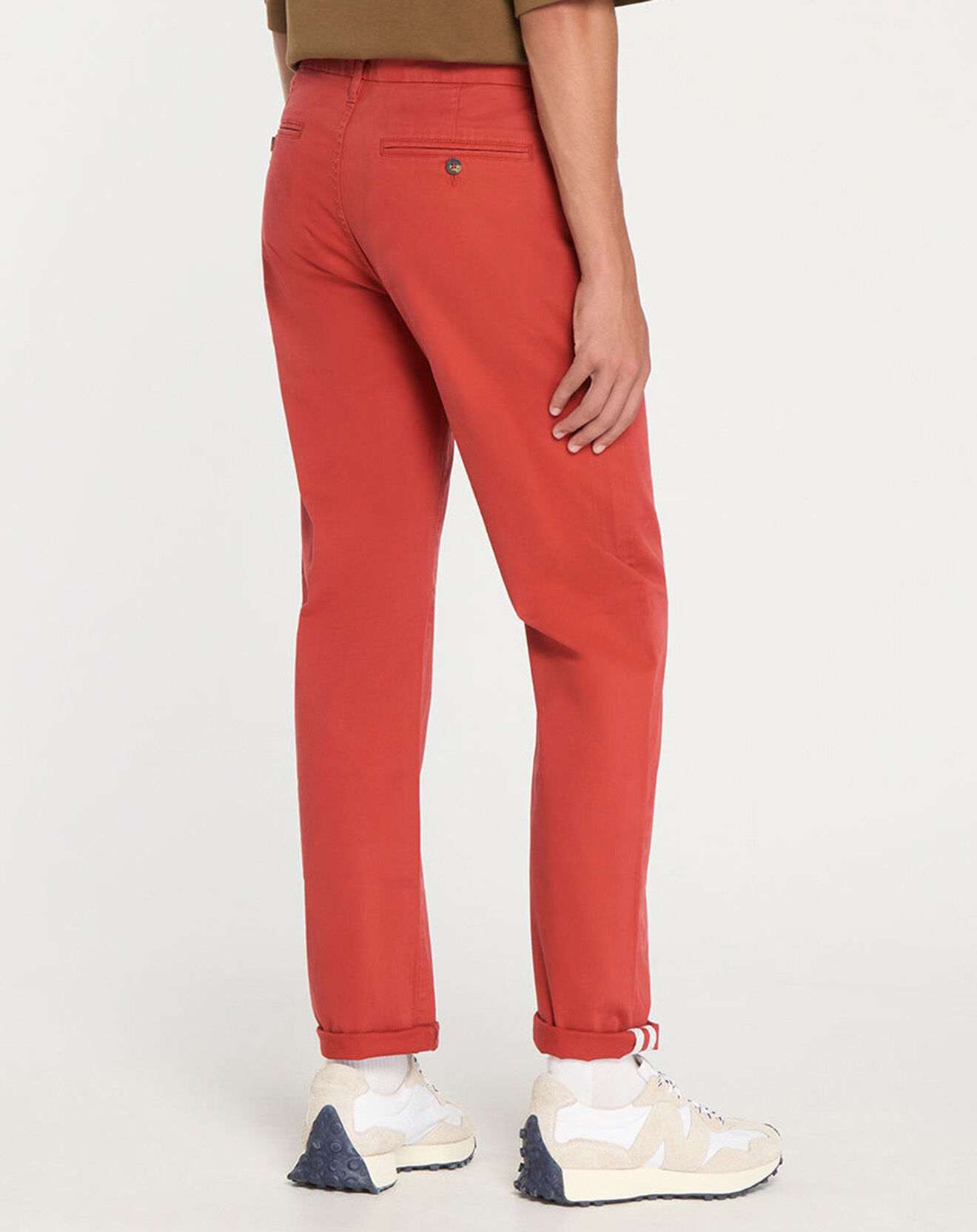 Galeries Lafayette Pantalon chino en Coton bio droit Kutdroit rouge foncé