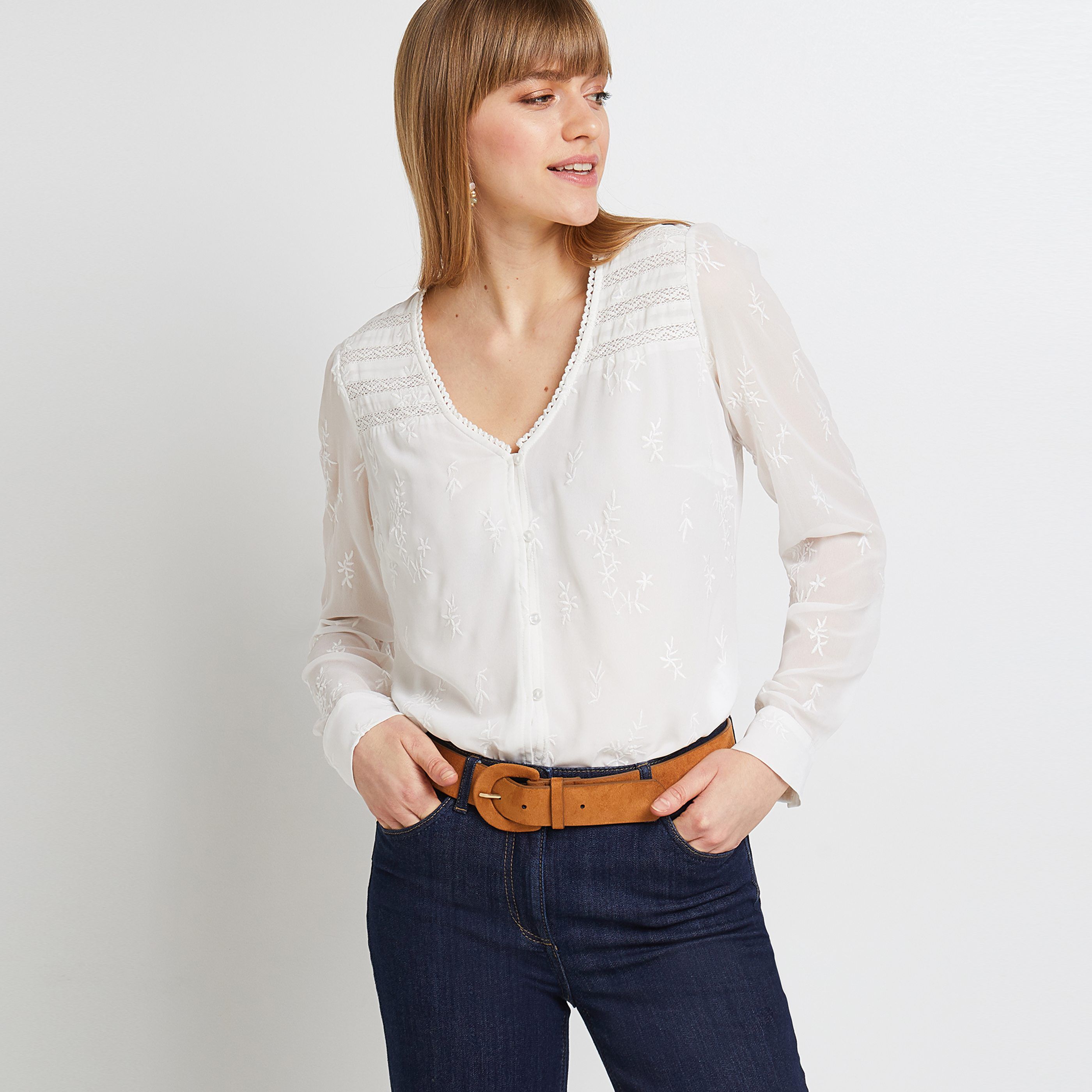 Blouse brodée femme - ECRU