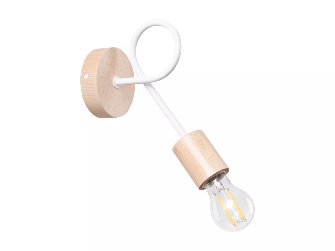 Applique Ember minimaliste en acier/bois - 1 sources lumineuses - L.10 x H.24 cm - blanc/bois naturel